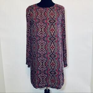 Prana maroon geometric print long sleeve shift dress size Small